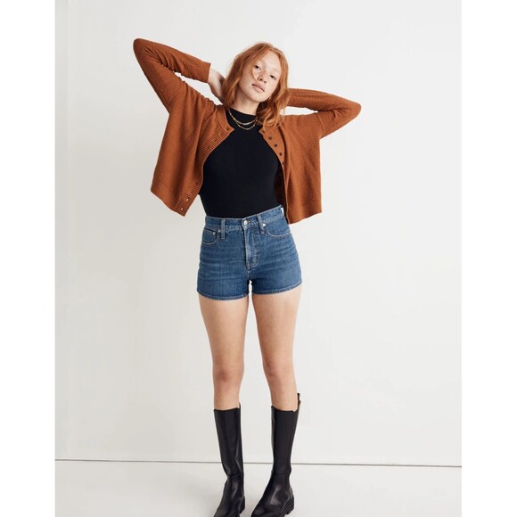 Madewell Brampton Cropped Crewneck Button Cardigan Sweater Brown Small - Picture 2 of 13